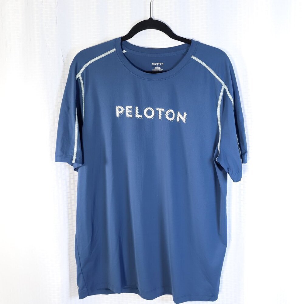 Peloton size L blue logo front short sleeve performance t-shirt